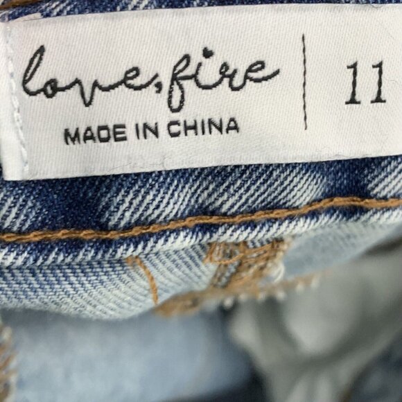 Love Fire Jean Skirt Size 11 Front Slit Pockets Blue Denim Midi Maxi Womens - Picture 3 of 5